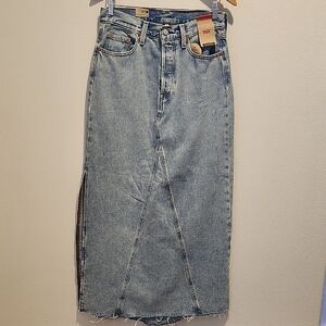 Levi's Maxi Denim Skirt Light Wash | 100% Cotton | Button Front | A-Line | NWT D